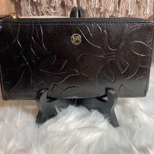 NWOT New Valentina Made in Italy Genuine Leather BLACK Embossed Wallet